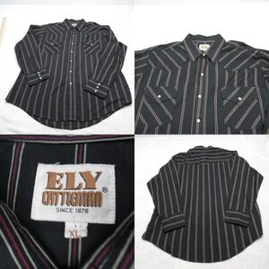 Ely Cattleman Pearl Snap Shirt Mens XL Black Purple Striped Long Sleeve VTG‎